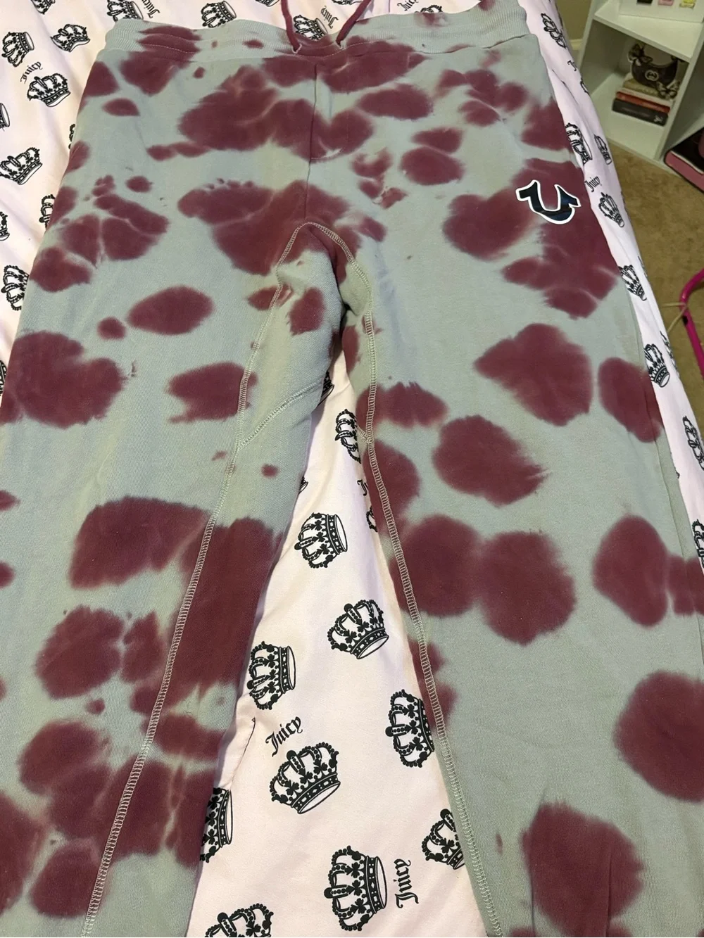 True Religion Burgundy Gray Tie Dye Sweatsuit Set